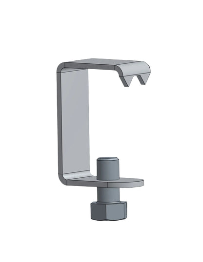 Metal bracket with a cylindrical component on a white background